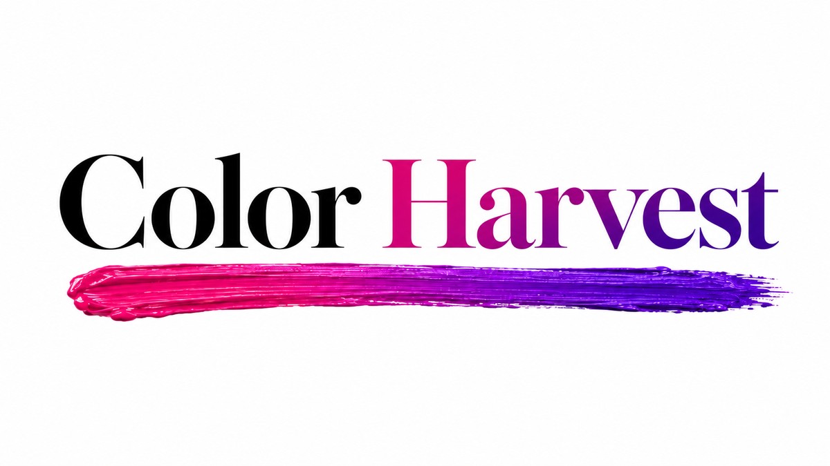 Color Harvest wordmark, the word Harvest blending from magenta to violet above a paint smear